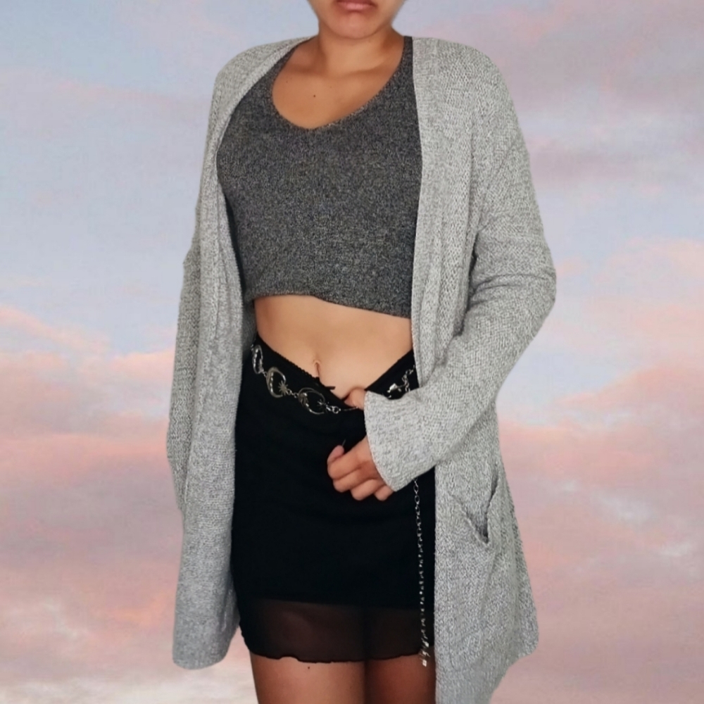 Comfortable light gray cardigan perfect for fall